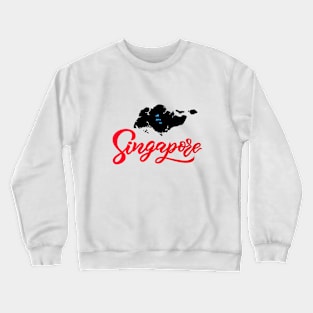 Hand lettering modern calligraphy Singapore text with map silhouette black color. Crewneck Sweatshirt